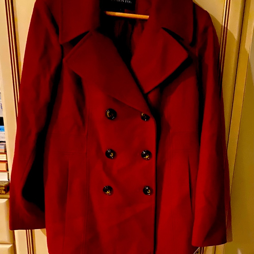 Red London fog wool peacoat